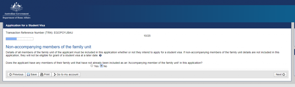 Nếu có thành viên nào gia đình (vợ/chồng, con cái) đi cùng, chọn Yes Trang 10 dành cho câu hỏi Thành viên nào trong gia đình (vợ/chồng, con cái) không đi cùng