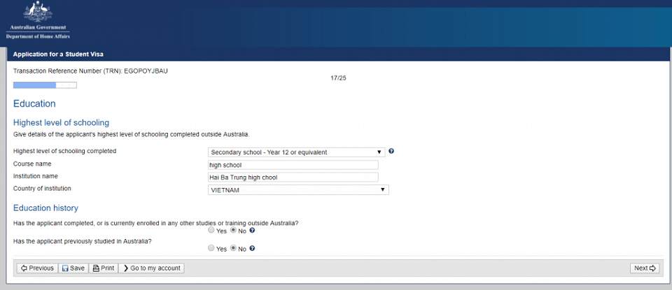 Khai báo thông tin bằng cấp tại trang 17 Trang 17 du học sinh cần khai báo thông tin bằng cấp, học lực cao nhất hiện tại