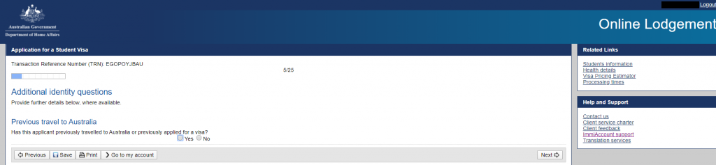 Trang 5 là nơi khai báo lịch sử nộp hồ sơ xin visa Úc. Sinh viên cần khai báo lịch sử nộp hồ sơ xin visa Úc tại trang 5