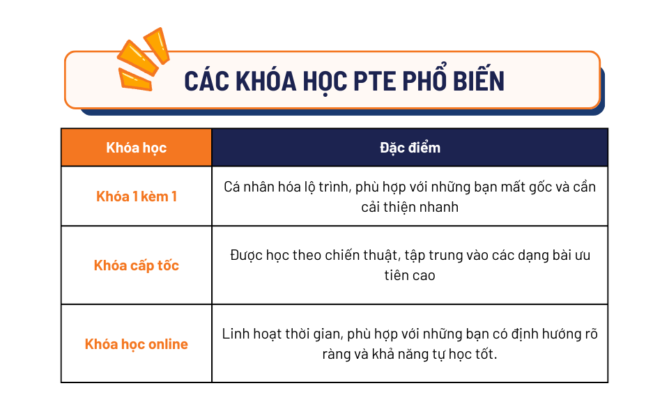 Các khóa học luyện thi PTE cấp tốc